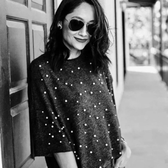 Zara GREY Pearl Raw Edge Drop Shoulder Pullover Sweater Heather  Grey Size Small - Picture 1 of 8